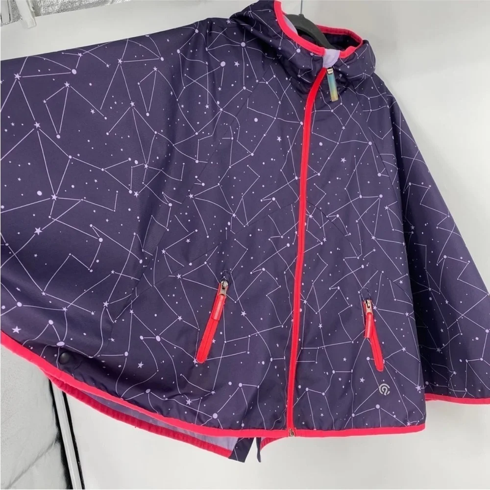 Champion Constellation Rain Cape Hooded Purple Kids Girls Front Zip Pockets 7/8